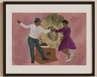 Dance Print "Couple Dancing to Jazz Music", Music Poster, Present for Music Lover, Swing Music Art, Swing Dance Artwork, Lindy Hop Poster