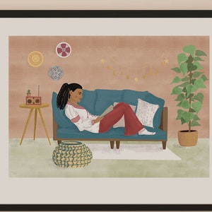 Hippie Decor Wall Art, Woman Reading Print, Hippie Girl Poster, Colourful Prints for Living Room, Wall Decor Boho, Bohemian Style Decoration