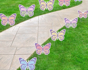 Conjunto de 10 decoración de césped al aire libre de mariposa pastel / decoración de patio de baby shower / decoración de césped de cumpleaños