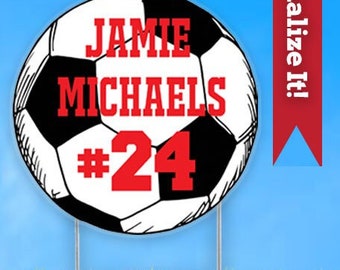 Letrero personalizado de patio de pelota de fútbol / Letrero de césped de jugador de fútbol / Decoración de patio al aire libre / Apuestas gratis Envío gratuito