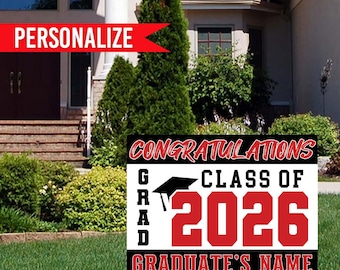 Letrero de jardín personalizado de graduación de 2026. Estacas gratis. Envío gratis.
