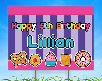 Sweet Shoppe Happy Birthday Personalized Yard Sign, Sweet Treats Custom Yard Sign