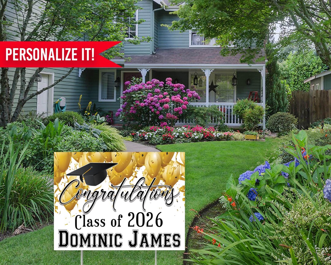Gold Balloons Class of 2026 Personalized Graduation Yard Sign, Custom ...
