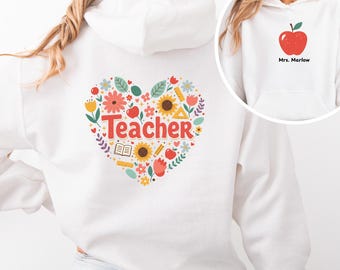 Personalized Teacher Sweathirt, Teacher Apple Hoodie, Teacher Appreciation, Teacher Gift