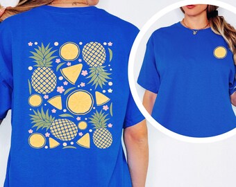 Camiseta con vibraciones veraniegas de acuarela, camiseta con limones, camiseta con piñas de acuarela, camiseta de vacaciones, camiseta con estética playera, camiseta de verano