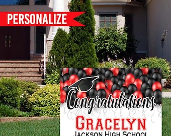 Red and Black Balloons Class of 2025 Personalized Graduation Yard Sign, Custom Graduation Yard Sign | Free Stakes | Free Shipping