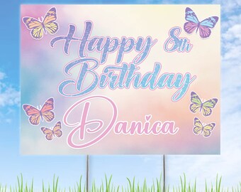 Pastel mariposa personalizado cumpleaños patio signo / mariposas cumpleaños césped signo decoración / decoración del patio de cumpleaños al aire libre
