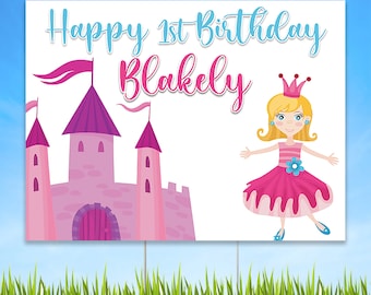 Pretty Princess Happy Birthday Personalized Yard Sign, 1st Birthday Custom Yard Sign