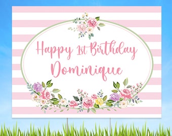 Bonitas flores de primavera feliz cumpleaños personalizado yard signo, Rose Garland party Yard signo