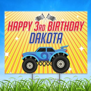 Monster Trucks Happy Birthday Personalized Yard Sign, Monster Truck Birthday Party Decor