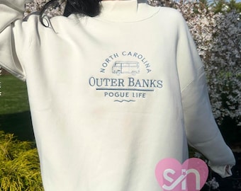 SoNik Nation OBX Pogue Life Embroidered Mockneck Sweatshirt, Outer Banks Sweatshirt, Summer Mock Neck, Coast Life, Cape Cod, Lake