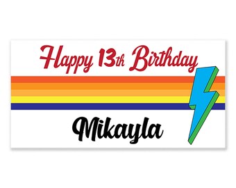 Rayas y relámpagos banner personalizado / Preppy cumpleaños custom banner / feliz cumpleaños signo