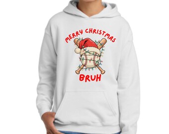 Sudadera con capucha de béisbol "Feliz Navidad Bruh", sudadera con capucha de Navidad, sudadera con capucha de béisbol navideña para niños, regalo de Navidad, Navidad, sudadera navideña, Bruh, béisbol