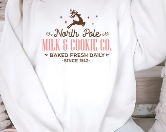 North Pole Milk & Cookie Co Sweatshirt | Christmas Hoodie | Holiday Sweatshirt | Christmas Gift