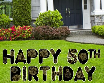 15-pc Happy 50th Birthday Yard Sign Kit, Fireworks Celebration 50th Birthday Yard Decoration