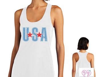 USA Women's Racerback Tank Top, 4th of July Tank, Vacation Tshirt, Summer Tank Top, Patriotic Tank Top, Summer Vibes, Racerback Tank, Merica