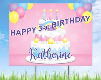 Pink Birthday Cake Personalized Yard Sign | Kawaii Birthday Yard Sign