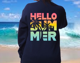 Sudadera con cuello redondo Hello Summer, Sudadera de verano, Sudadera con capucha Beach Vibes, Envío gratis