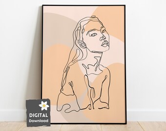 Woman Line Drawing Art, Abstract Line Art Prints, Digital Download Wall Art, Downloadable Modern Art, Minimalist Scandinavian Design