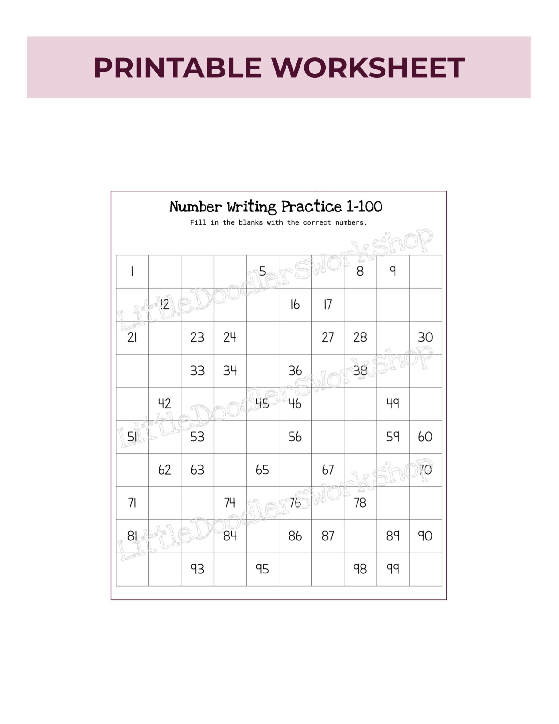 1-100 Number Writing Worksheet Digital Download Preschool & | Etsy