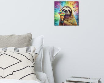 Psychedelic Sloth Rainbow Ice Cream Metal print