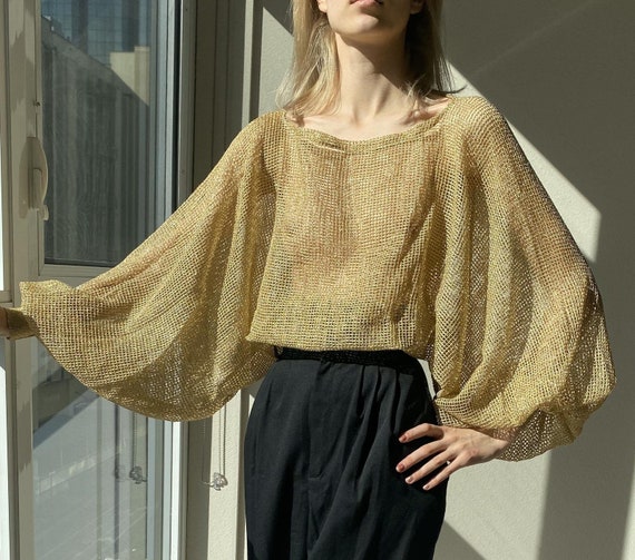 Vintage Crotchet Net Golden Top with Dolman Balloo