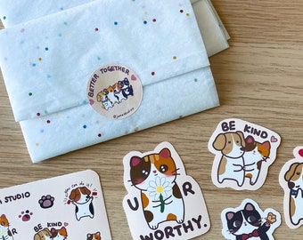 Better Together Sticker Bundle | Value Sticker Pack | Cats and Dogs Stickers | Cute Kawaii Animal Stickers | Paw Paw Stickers | Bujo sticker