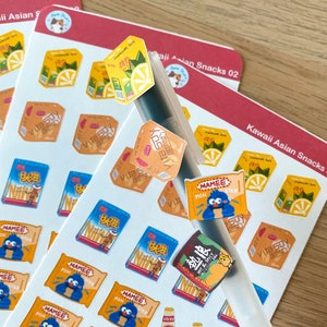 Kawaii asiatische Snacks Stickerbogen l Niedliche Hong Kong Essen Aufkleber Sammlung | Glänzendes oder mattes Design | Planer, Journal Aufkleber