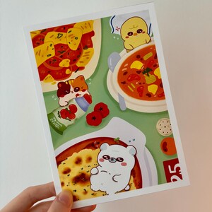 Hong Kong Food Party with Mochi & Friends 5x7 Art Print, Postcards | Food Illustrations | Art Print and Waterproof Sticker Combo Set
