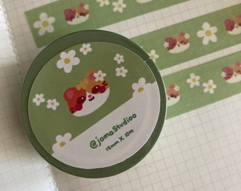 Washi Tape with Cute Daisy Mochi Cat Design | Planner and Journal Stationary | Matte Finish