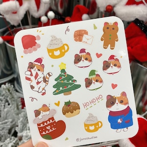 Stickervel kerst | Leuke en gezellige kersttijd | Kawaii kerstman mochi kattenstickers | Kerstpost en -cadeau | Idee voor cadeaus voor de feestdagen