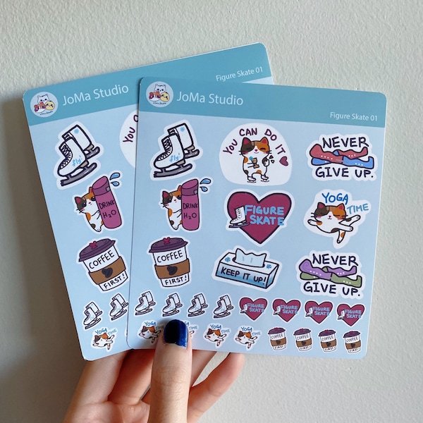 Stickervel Kawaii Mochi Cat kunstschaatsen