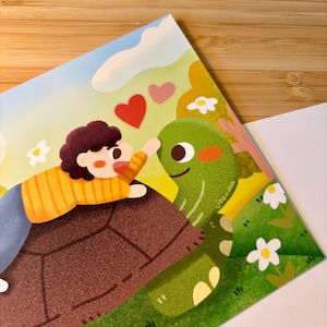 postale avec une tortue | postale mignonne et chaude d'illustration | Impressions d'art kawaii