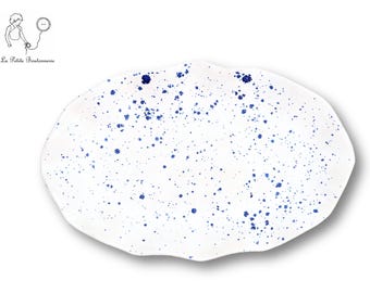 2 serving plates - Small ceramic dishes - speckled glaze in white and blue - Handcrafted / Ceramic plate