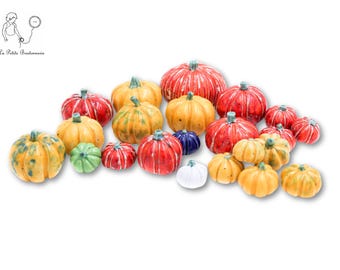 Ceramic Pumpkin Trio - Miniature Pumpkins - Handmade - Various Sizes and Colors - Ceramic pumkins