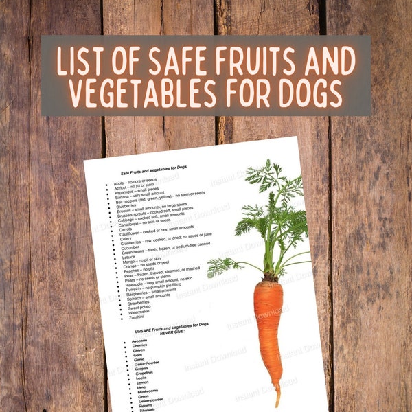 List of Safe Fruits and Vegetables for Dogs (Printable Digital Download)