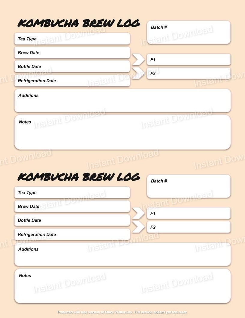 Kombucha Brew Log Printable Digital Download | Etsy