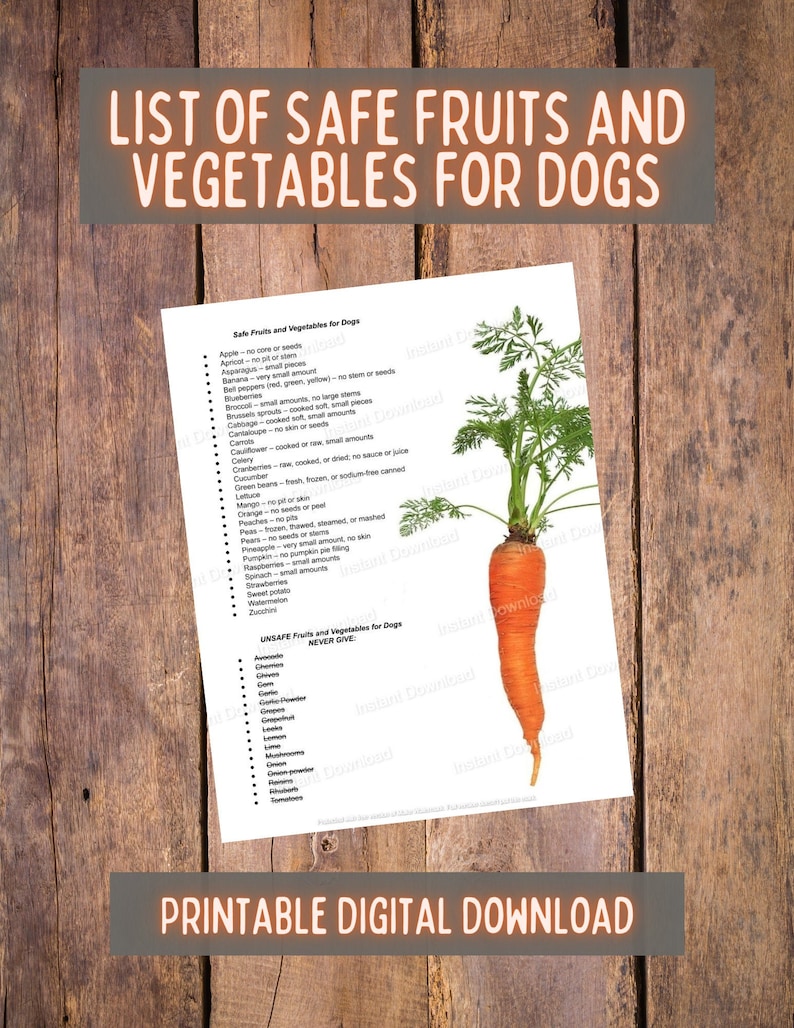 List of Safe Fruits and Vegetables for Dogs (printable Digital Download ... - Safe Fruits And Vegetables For Dogs