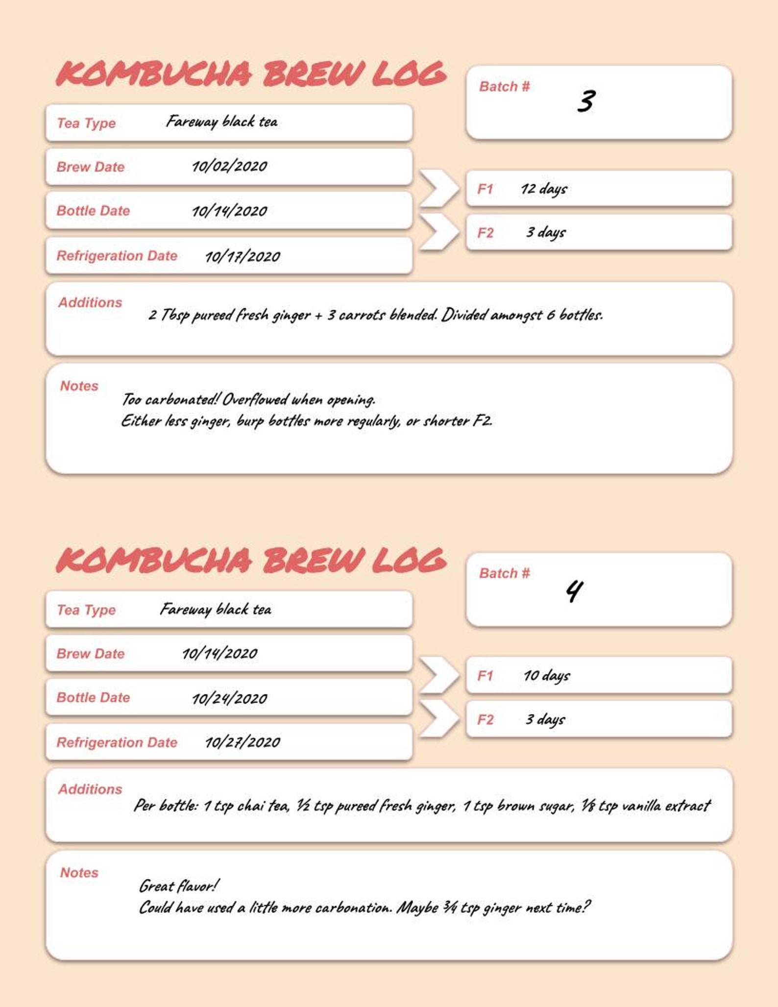 Kombucha Brew Log Printable Digital Download Etsy.de