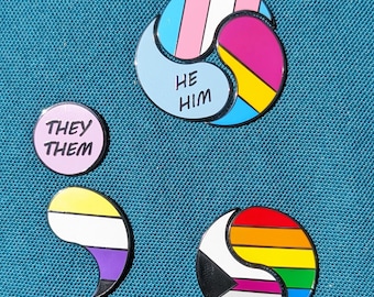 Customizable Pride Pin Set UPDATED LGBT Gay Bi Lesbian Trans Ace Nonbinary ENBY Genderfluid Pan Pronoun Personalizable Rainbow Wedding