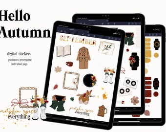 Hello Autumn | Goodnotes Precropped Stickers | Digital Planner Stickers | Individual PNGs