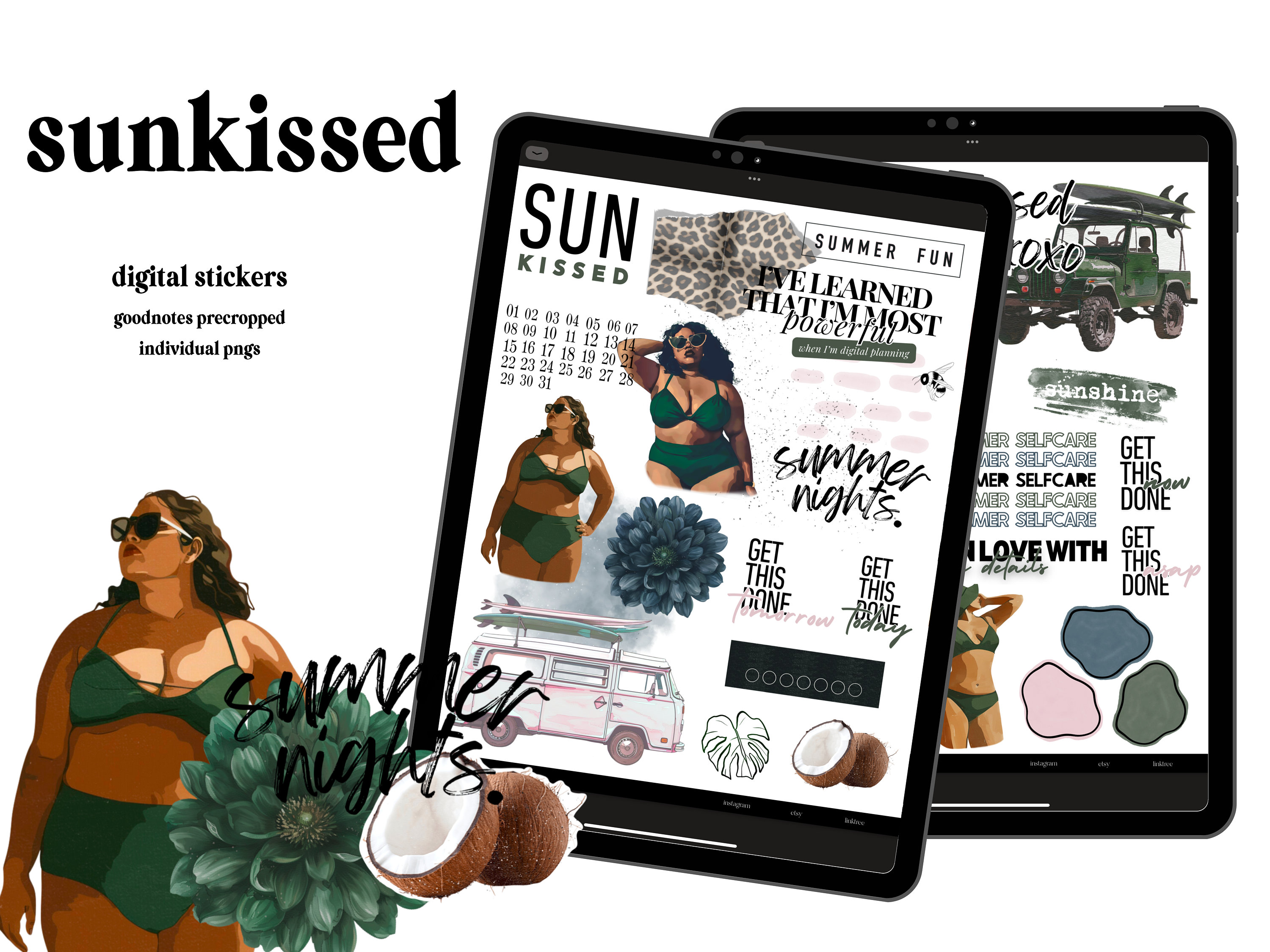 Sun Kissed | Naklejki letnie | Naklejki Goodnotes Precropped | Naklejki do cyfrowego planera | Indywidualne pliki PNG