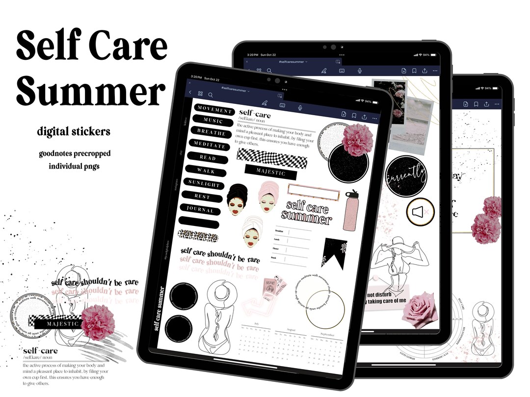 Self Care Summer | Goodnotes Precropped Stickers | Digital Planner ...