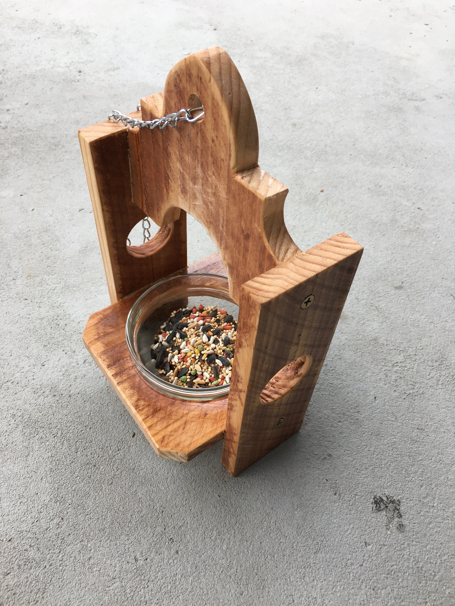 Hanging Wood Bird Feeder Bird House Hand Crafted Handmade Yard Patio