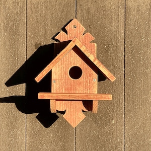 Hanging on Wall Wood Bird House with Roof Hand Crafted Handmade Yard Patio Outdoor Garden