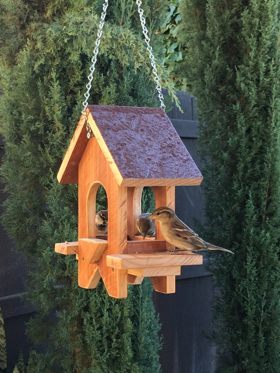 Hanging Wood Bird Feeder Bird House With Roof Hand Crafted Handmade Yard Patio Outdoor Garden Etsy