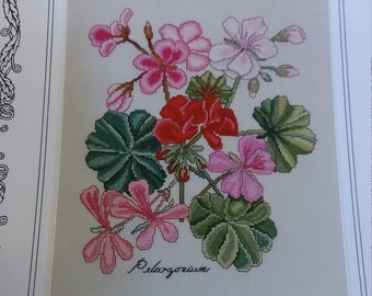 The Lilac Studio Geraniums by Cindy Rice Cross Stitch OOP New