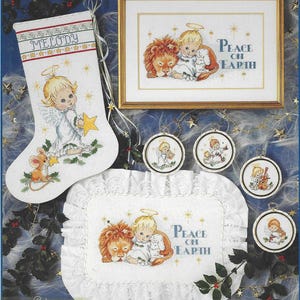 Abmessungen Holly Engel Weihnachtsstrümpfe und Ornamente Kreuzstichmuster von Ruth Morehead OOP