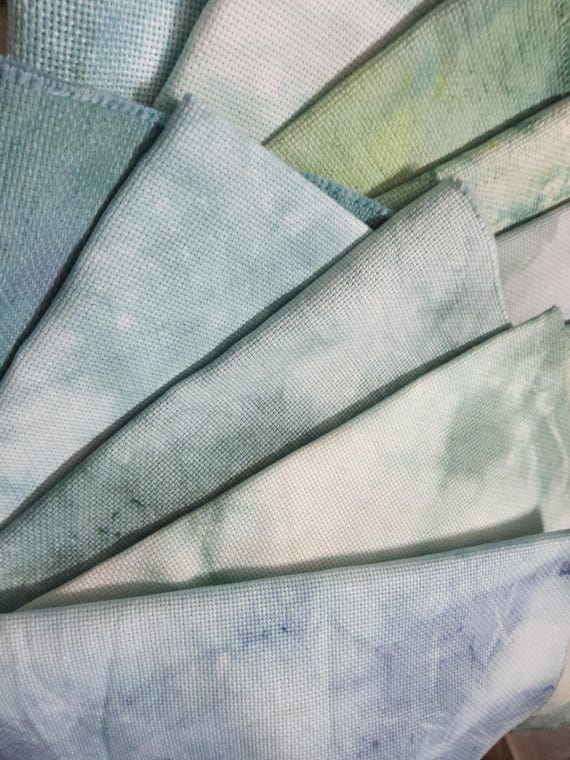 14 count Teals and Sages Hand Dyed Aida Cross Stitch Fabric