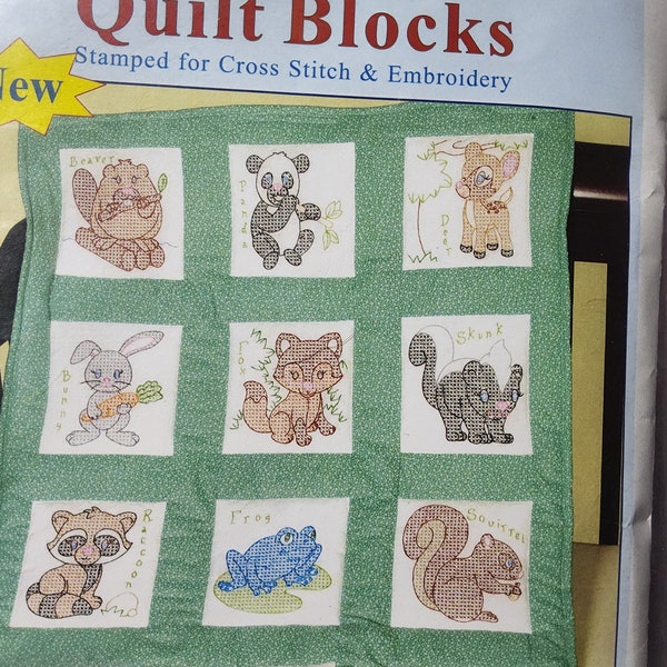 Nursery Quilt Blocks Forest Friends Stamped Embroidery Quilt Blocks by Jack Dempsey Needle Art #300-894